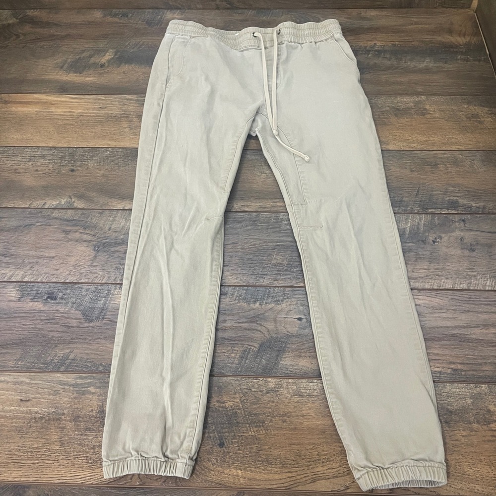 PacSun Mens Tan Khaki Jogger Pants Size Large Elastic Waist Drawstring Tapered